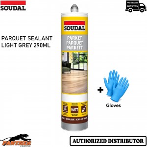 2x Soudal Parquet Sealant Light Grey 290ml Wood Floor Gap Joint Filler + Gloves