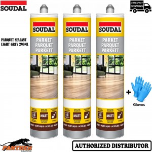 3x Soudal Parquet Sealant 290ml Light Grey Wood Flooring Acrylic Sealant +Gloves