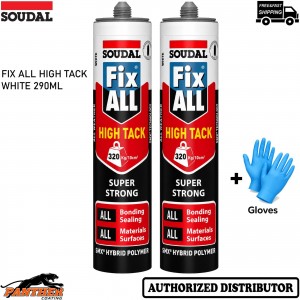 2x Soudal Fix ALL High Tack 290ml White Hybrid Adhesive Sealant + Gloves