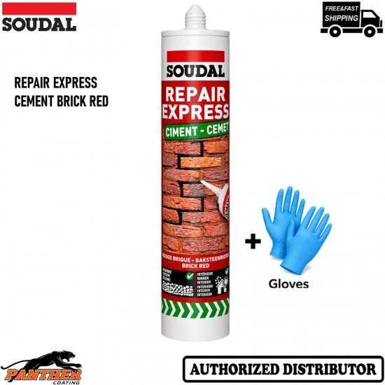 Soudal Repair Express Cement Brick Red 290ml Concrete Crack Filler + Gloves