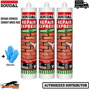 3x Soudal Repair Express Cement 290ml Brick Red Concrete Crack Filler + Gloves