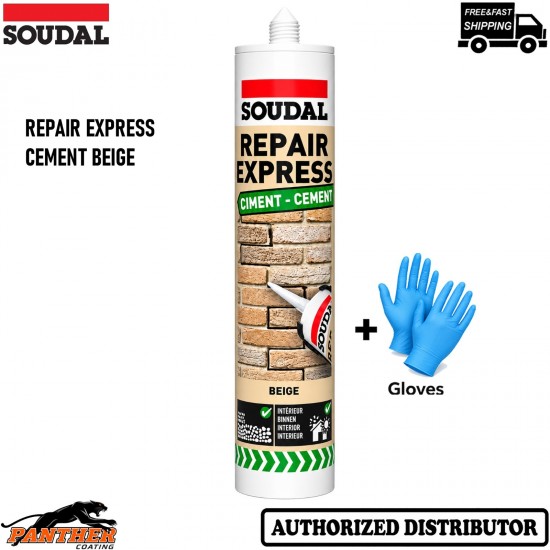 Soudal Repair Express Cement Beige 290ml Concrete Crack Filler Sealant + Gloves