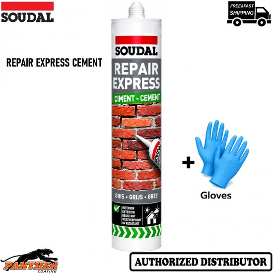 Soudal Repair Express Cement Grey 290ml Concrete Crack Filler Sealant + Gloves