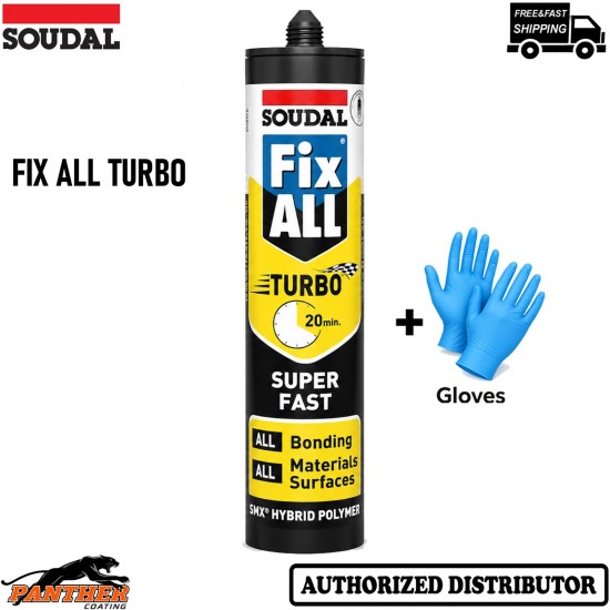 Soudal Fix ALL Turbo White 290ml Hybrid Polymer Adhesive Sealant + Gloves