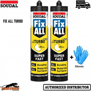 2x Soudal Fix ALL Turbo White 290ml Hybrid Polymer Adhesive Sealant + Gloves