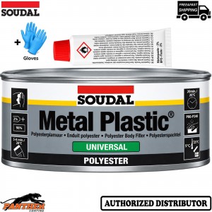 Soudal Metal Plastic Universal Green 2kg Car Body Filler + Hardener + Gloves