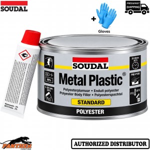 Soudal Metal Plastic Standard Grey 2kg Car Body Filler + Hardener + Gloves