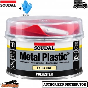 Soudal Metal Plastic 1kg Extra Fine Polyester Body Filler + Hardener + Gloves