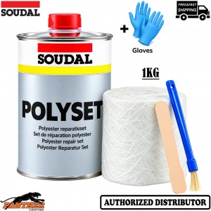 Soudal Fibre Glass Repair Kit 1kg GRP Resin Matting Boat Caravan + Gloves