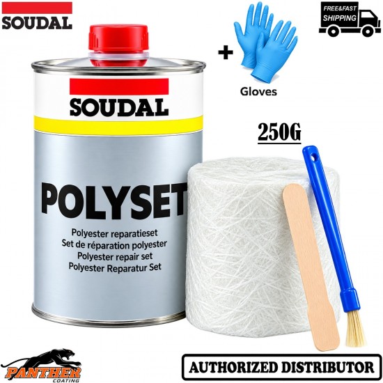 Soudal Fibre Glass Repair Kit 250g GRP Resin Matting Boat Caravan + Gloves