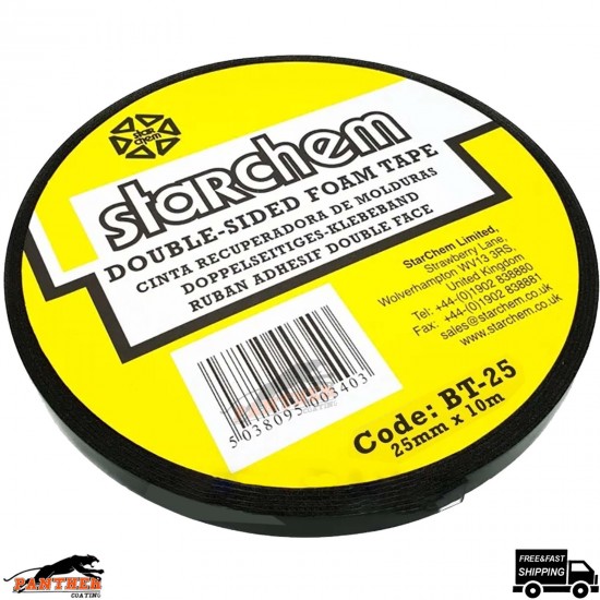 Starchem Double Sided Trim & Badge Tape – 25mm x 10m – Automotive Adhesive Roll