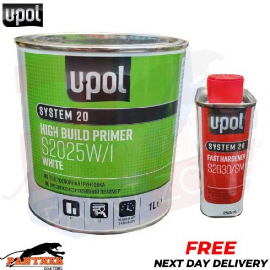 UPOL HIGH BUILD PRIMER S2025W/1 WHITE 1L - WITH FAST HARDENER S2030/SM 1.25L KIT