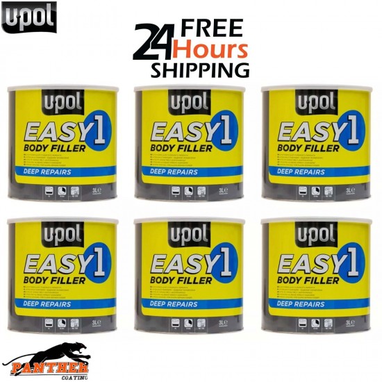6 X UPOL EASY 1 BODY FILLER 3L - DEEP FILL CAR BODY FILLER BIG SMOOTH EASY