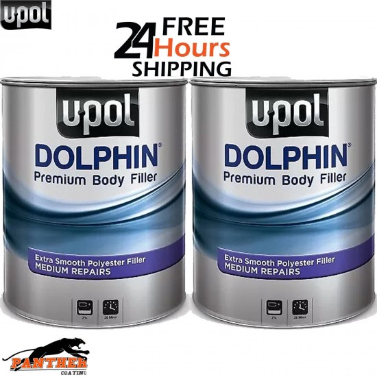 2 X U-POL DOLPHIN PREMIUM BODY FILLER ADVANCE MEDIUM DEPTH REPAIRS 3 LTR