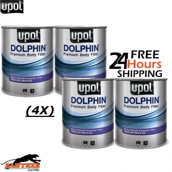 4 X U-POL DOLPHIN PREMIUM BODY FILLER ADVANCE MEDIUM DEPTH REPAIRS 3 LTR