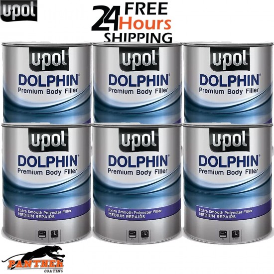 6 X U-POL DOLPHIN PREMIUM BODY FILLER ADVANCE MEDIUM DEPTH REPAIRS 3 LTR