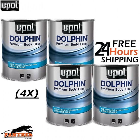 4 X U-POL DOLPHIN PREMIUM DEEP BODY FILLER 3LTR FOR DEEP REPAIRS ULTRA FINE