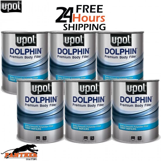 6 X U-POL DOLPHIN PREMIUM DEEP BODY FILLER 3LTR FOR DEEP REPAIRS ULTRA FINE