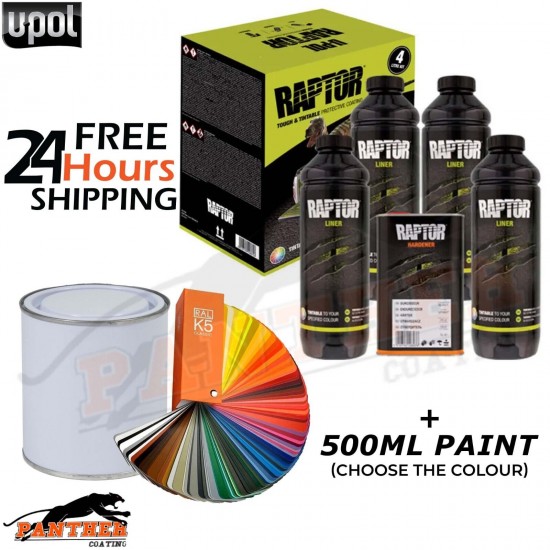 UPOL RAPTOR Tintable 4 Bottles KIT 3.8L with PAINT 500ml (Choose The Colour)