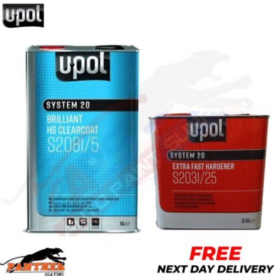 UPOL BRILLIANT HS CLEARCOAT S2081/5 5L - WITH EXTRA FAST HARDENER S2031 7.5L KIT