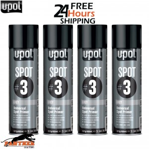 4x U-Pol Spot #3 Fast Drying Universal Grey Primer 450ml Aerosol Easy To Sand