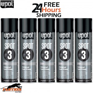5x U-Pol Spot #3 Fast Drying Universal Grey Primer 450ml Aerosol Easy To Sand