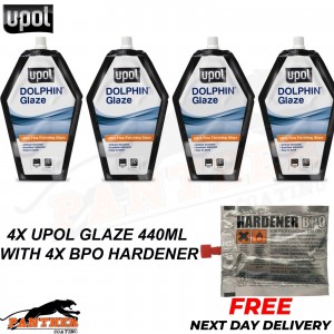 4 x U-POL Dolphin Glaze 440ml Self Levelling Glazing Putty UPOL + HARDENER TUBES