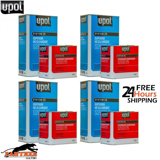 4x UPOL SUPERIOR HS CLEARCOAT S2080/5 5L - WITH STANDARD HARDENER S2032 7.5L KIT