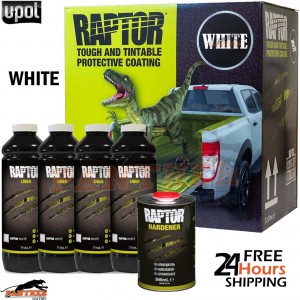 U-POL Raptor Bed Liner Kit White 3.8L – 4 Bottle Tough Protective Coating