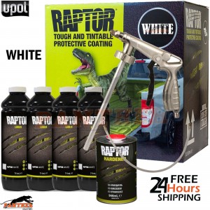 UPOL RAPTOR WHITE BED LINER TOUGH 4 BOTTLE KIT SCHUTZ + APPLICATOR SPRAY GUN
