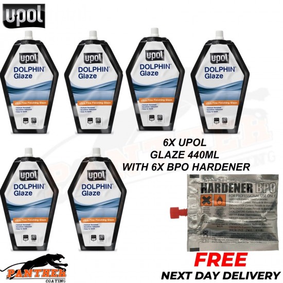 6X - U-POL DOLPHIN GLAZE Self Levelling Glazing Putty UPOL + HARDENER TUBES