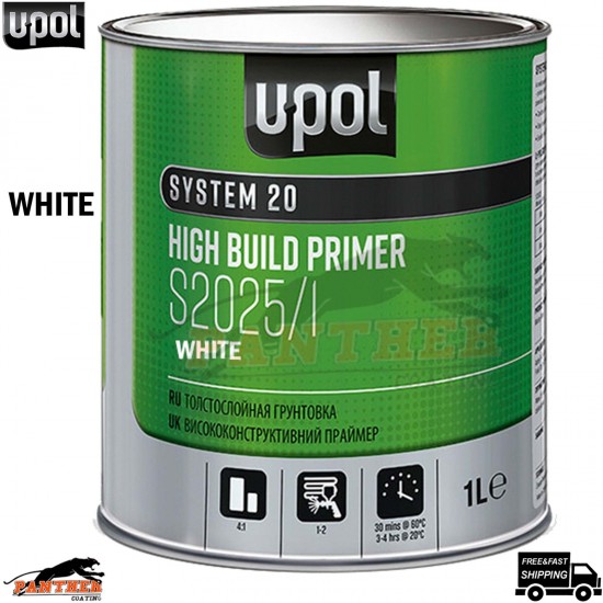U-POL S2025 1L 2K HS High Build Primer WHITE 4:1 Professional Auto Paint