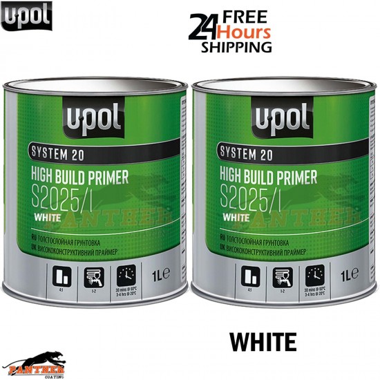 2x U-POL S2025 1L 2K HS High Build Primer WHITE 4:1 Professional Auto Paint