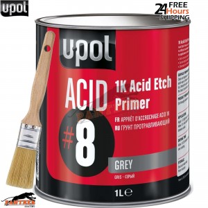 U-POL Acid 8 Etch Primer 1L Grey – For Steel/Bare Metal + FREE Brush