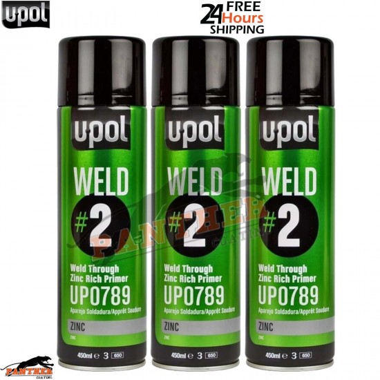 3X U-POL WELD/AL WELD#2 Weld ZINC RICH Through Primer Aerosol- 450ML PRIMER