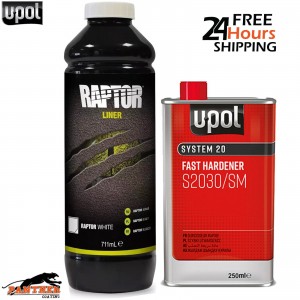U-POL Raptor White 1 Bottle Kit 0.95L + S2030 Hardener 250ml Truck Bed Liner