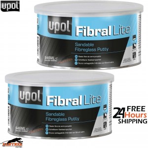 2X UPOL Fibral Light Sandable Fibreglass Putty 946ml Tin Yellow - UPOL FIBL/2