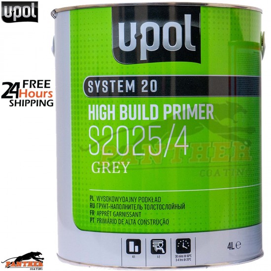 U-POL S2025 2K HS Grey Primer - 4L High Build System 20 Auto Body Automotive Use