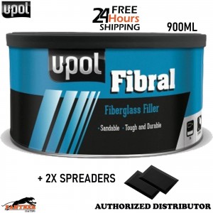 U-POL Fibral Glass Fibre Repair Filler Paste 900ml Tin Yellow + 2X Spreaders