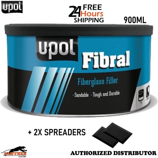 U-POL Fibral Glass Fibre Repair Filler Paste 900ml Tin Yellow + 2X Spreaders