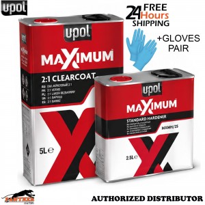 UPOL MAXIMUM 2K HS CLEARCOAT LACQUER 5L &STANDARD HARDENER KIT 7.5L+ Gloves