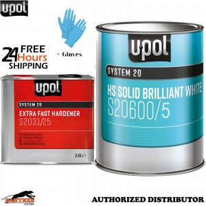 UPOL System 20 Brilliant White Gloss Paint+S2031 Extra Fast Hardener 7.5L+Gloves