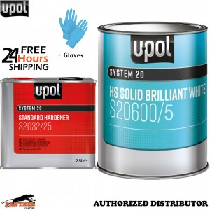 UPOL System 20 Brilliant White Gloss Paint + S2032 Standard Hardener 7.5L+Gloves