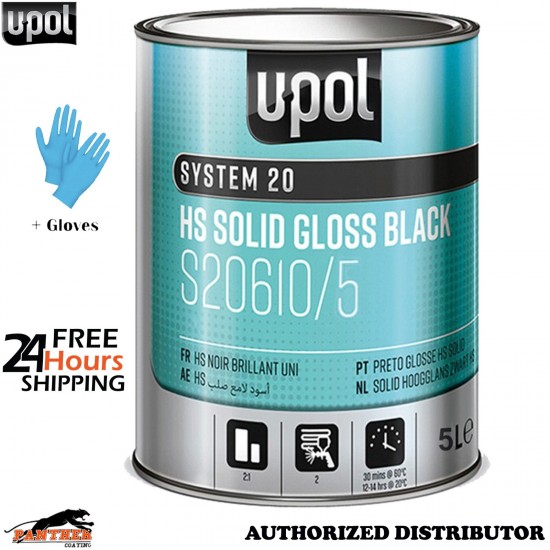 U-POL System 20 HS S20610/5 Gloss Black Gloss Automotive Paint 5L + Gloves