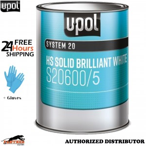 U-POL System 20 HS S20600/5 Brilliant White Gloss Automotive Paint 5L + Gloves