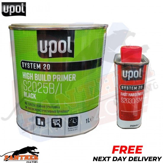 UPOL HIGH BUILD PRIMER S2025B/1 BLACK 1L - WITH FAST HARDENER S2030/SM 1.25L KIT