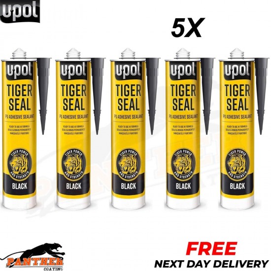 5 X UPOL TIGER SEAL PU ADHESIVE POLYURETHANE SEALANT SEALER U-POL 310ML - BLACK