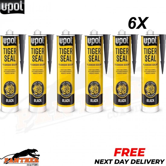 6 X UPOL TIGER SEAL PU ADHESIVE POLYURETHANE SEALANT SEALER U-POL 310ML - BLACK