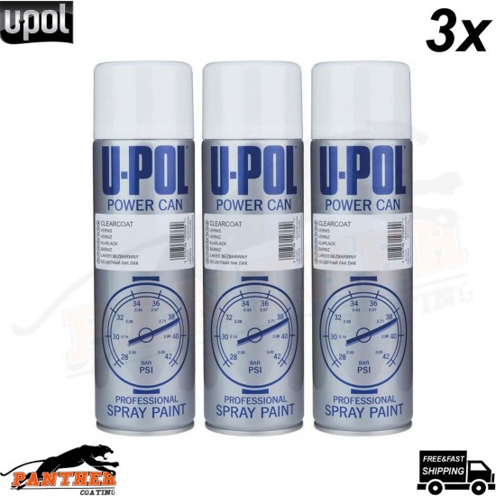 3x U-pol Power Can Clear Coat Aerosol Spray Paint Fast Drying 500ml