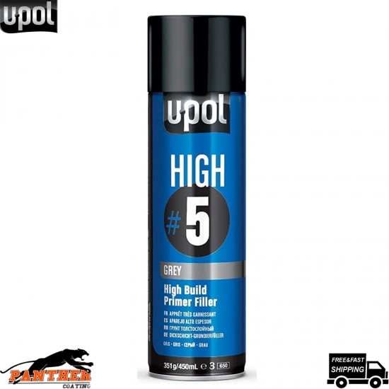 U-POL HIGH BUILD FILLER PRIMER GREY (450ML) AEROSOLS UPOL CAN HIGH #5 ‎(0791V)